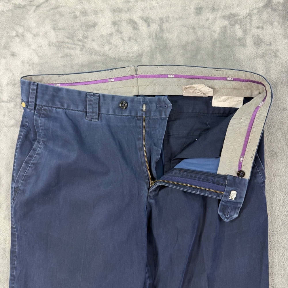 Hiltl Trousers Mens Size 36x29 Navy Blue Chino Pants Casual Formal - Picture 3 of 9